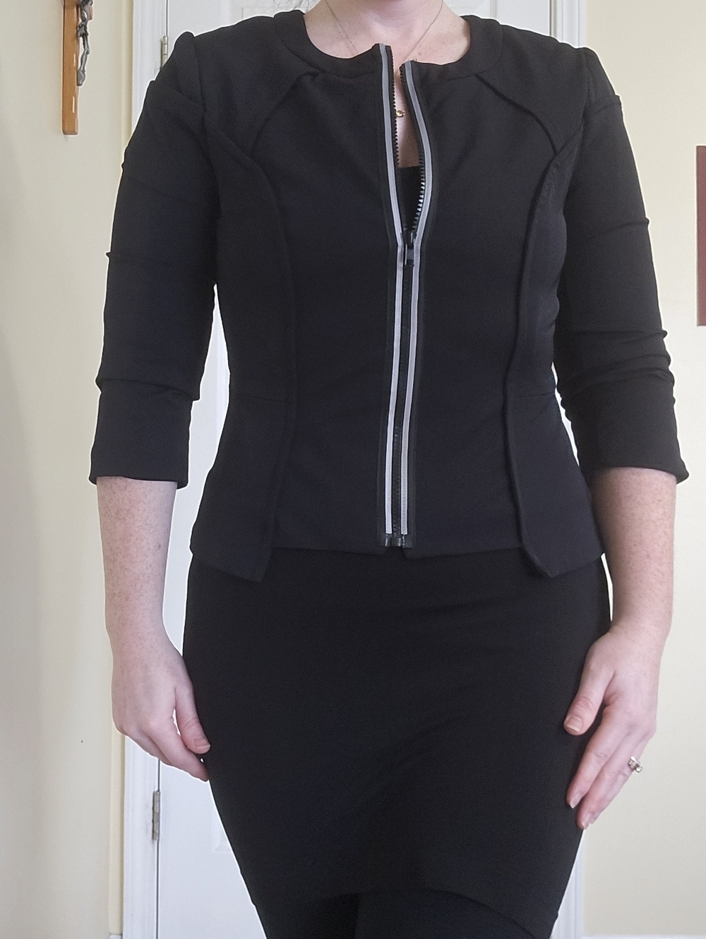 Milly Of New York Black Zip-Front Tailored Designer Jacket